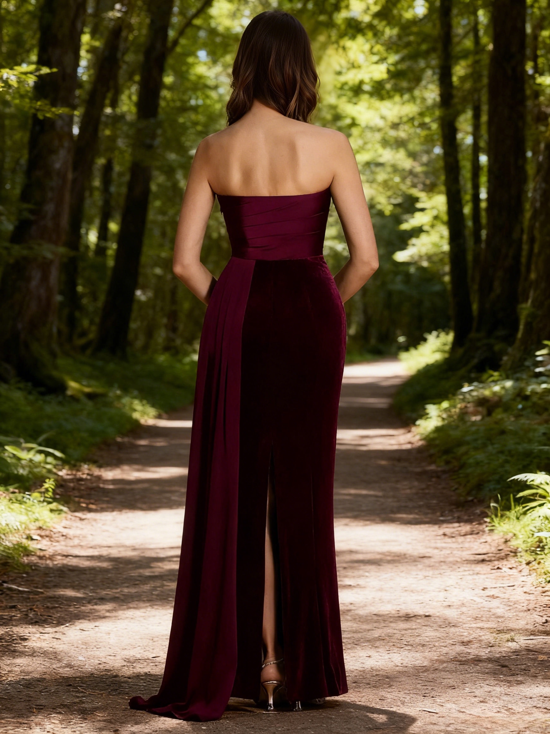 Velvet Strapless Evening Dresses with Slit
