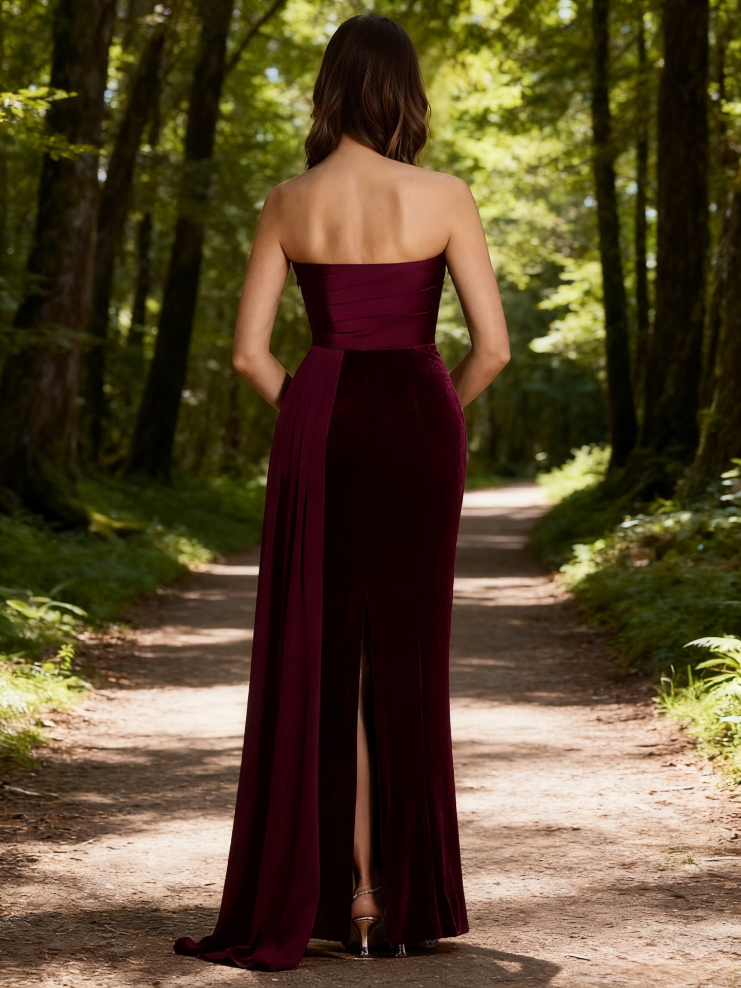 Velvet Strapless Evening Dresses with Slit