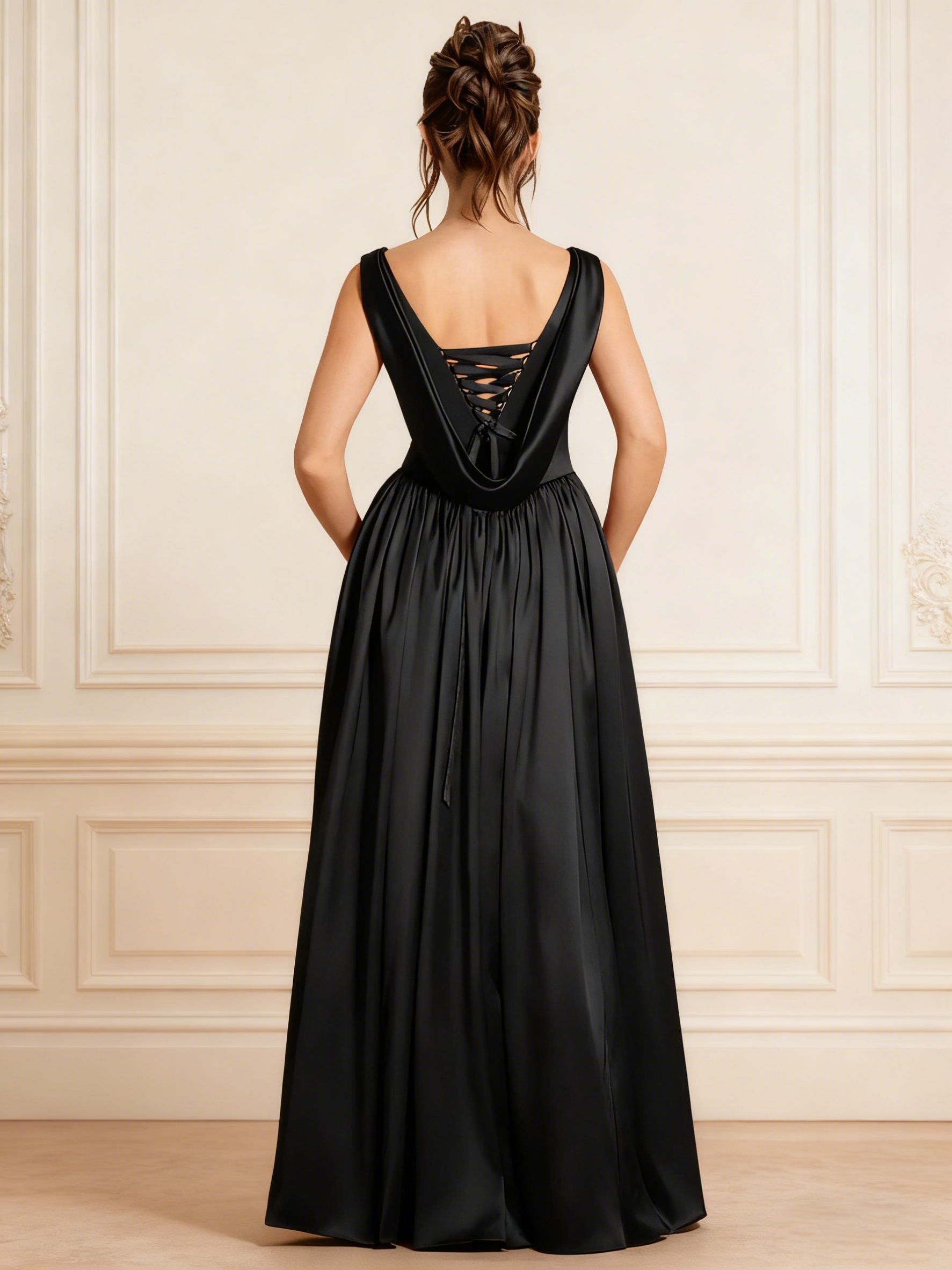 Satin Spaghetti Straps Evening Dresses with Slit