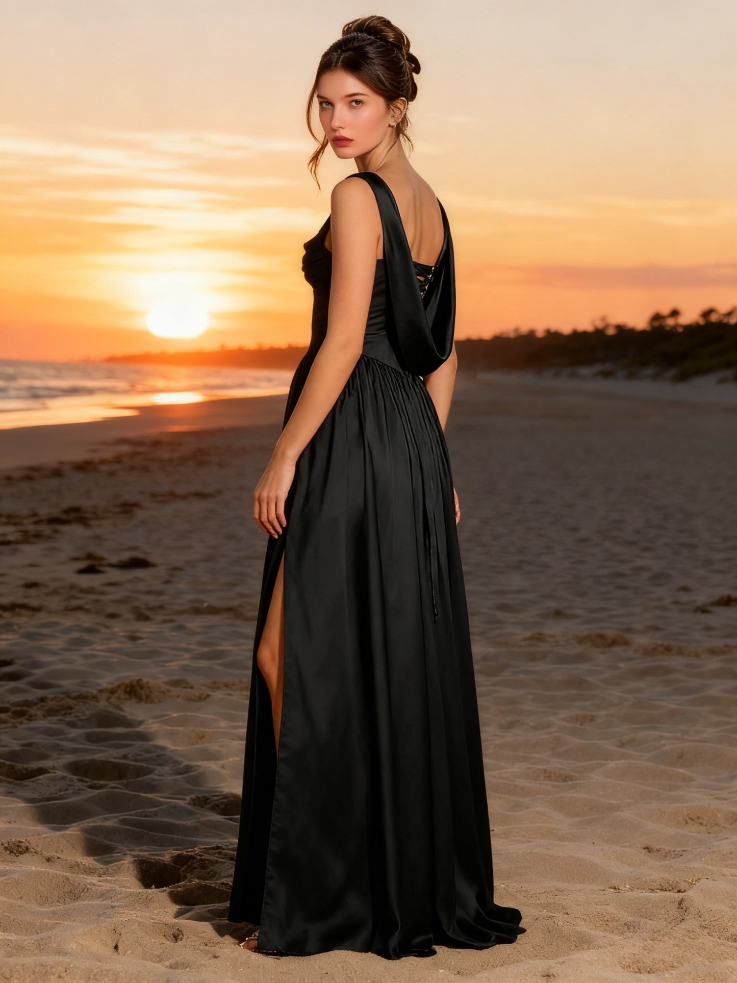 Satin Spaghetti Straps Evening Dresses with Slit
