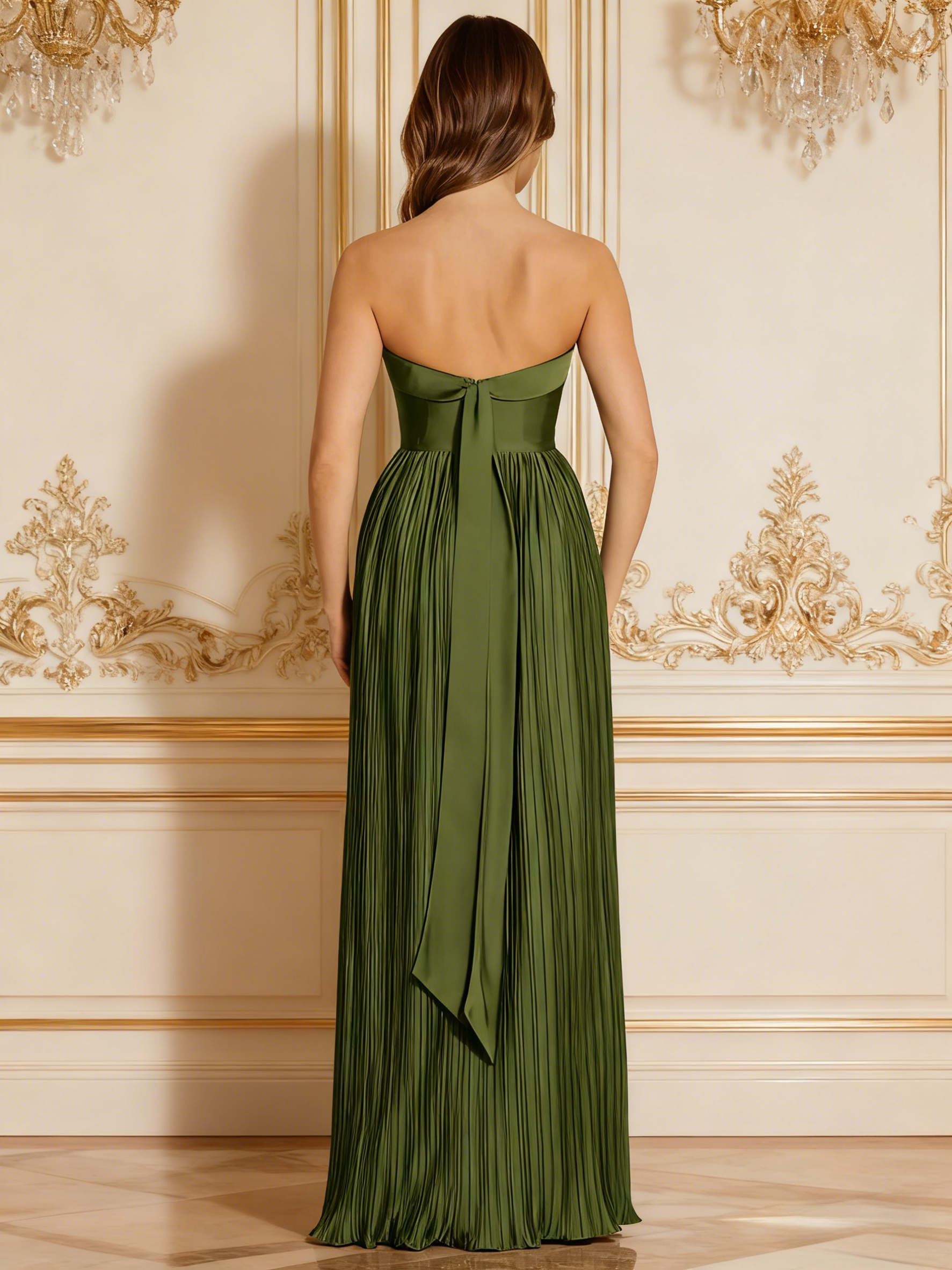 Satin Strapless Evening Dresses with Slit