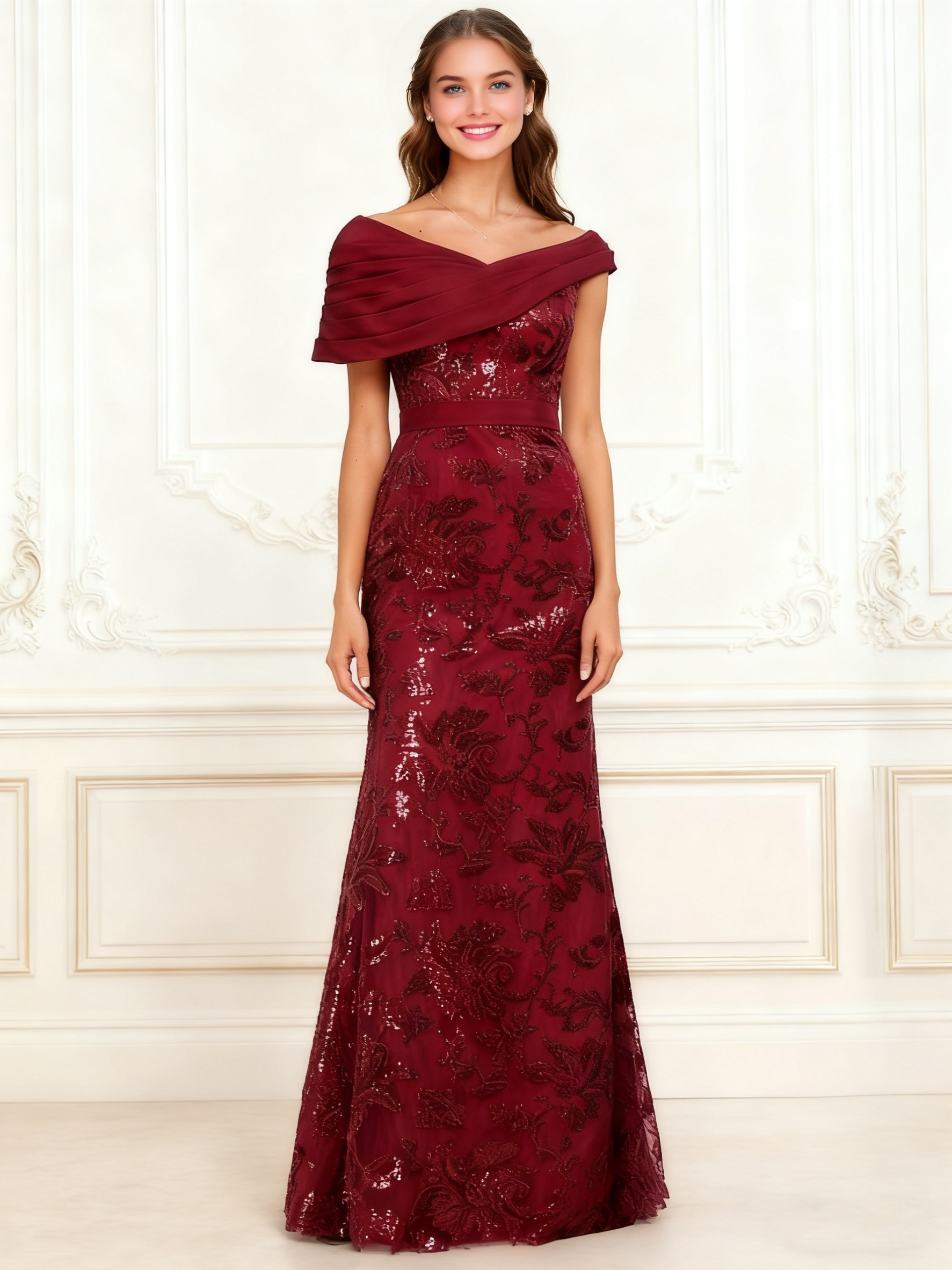 Sparkly Sequin Off the Shoulder Long Evening Dresses