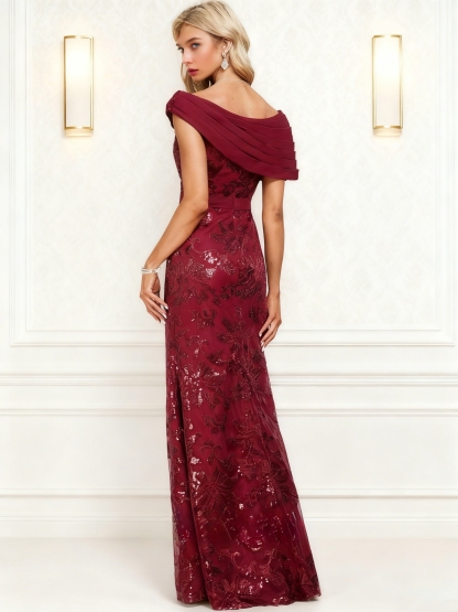 Sparkly Sequin Off the Shoulder Long Evening Dresses