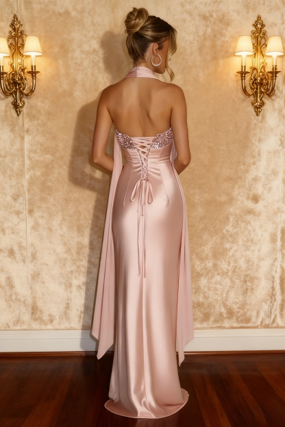 Satin Strapless Prom Dresses with Scarf
