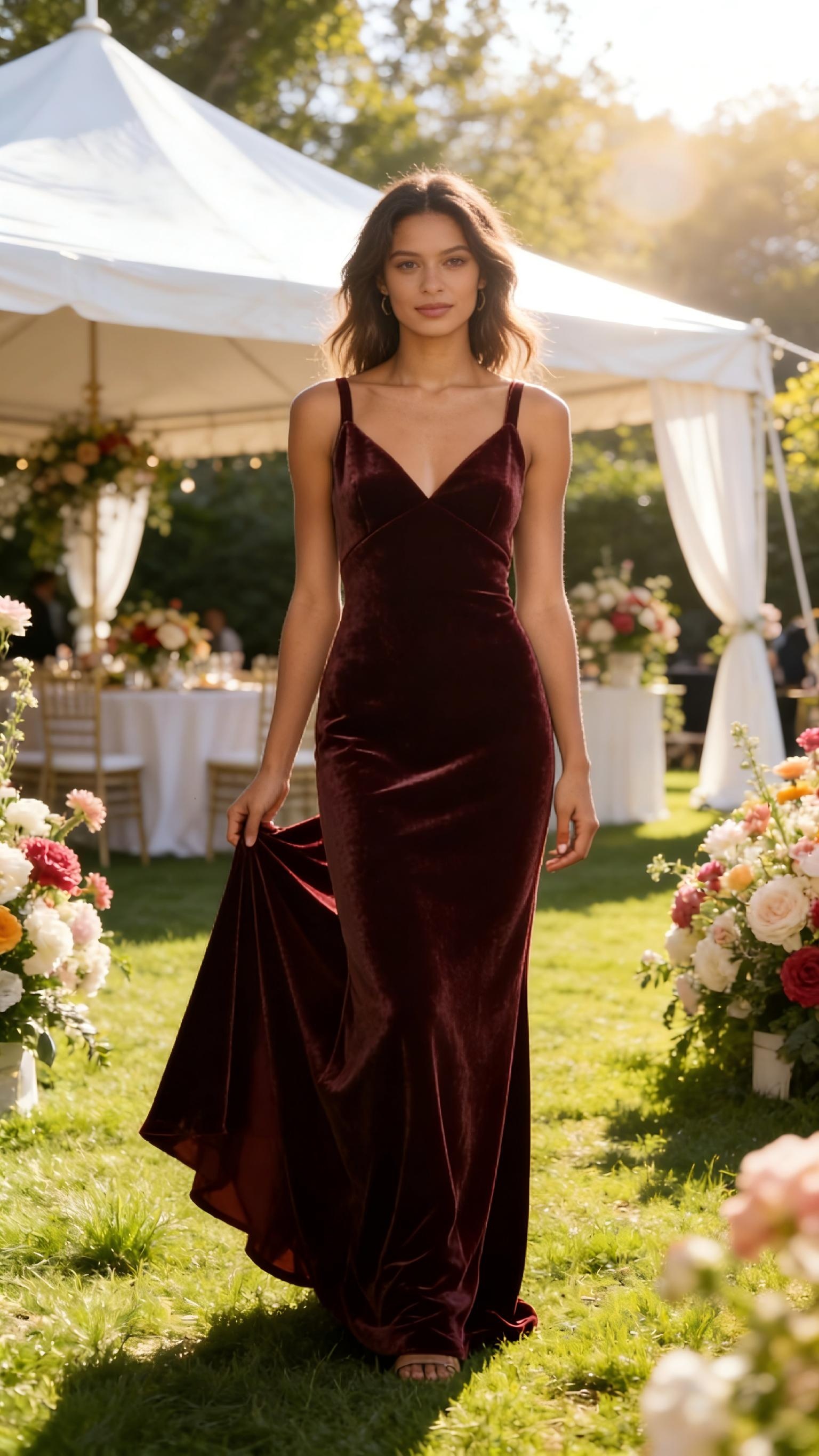 Velvet V Neck Evening Dresses for Formal Party