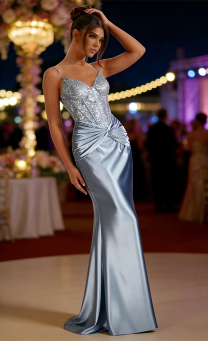 Spaghetti Straps Pleated Evening Party Dresses