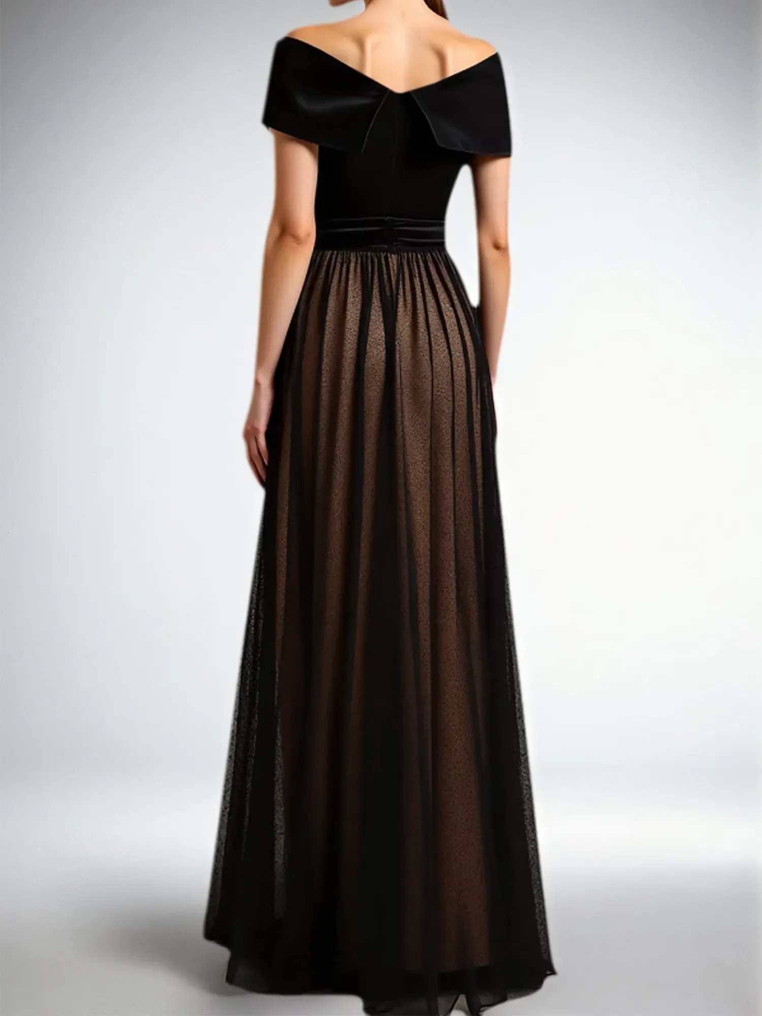 Velvet Off the Shoulder Long Evening Dresses with Bow Tie
