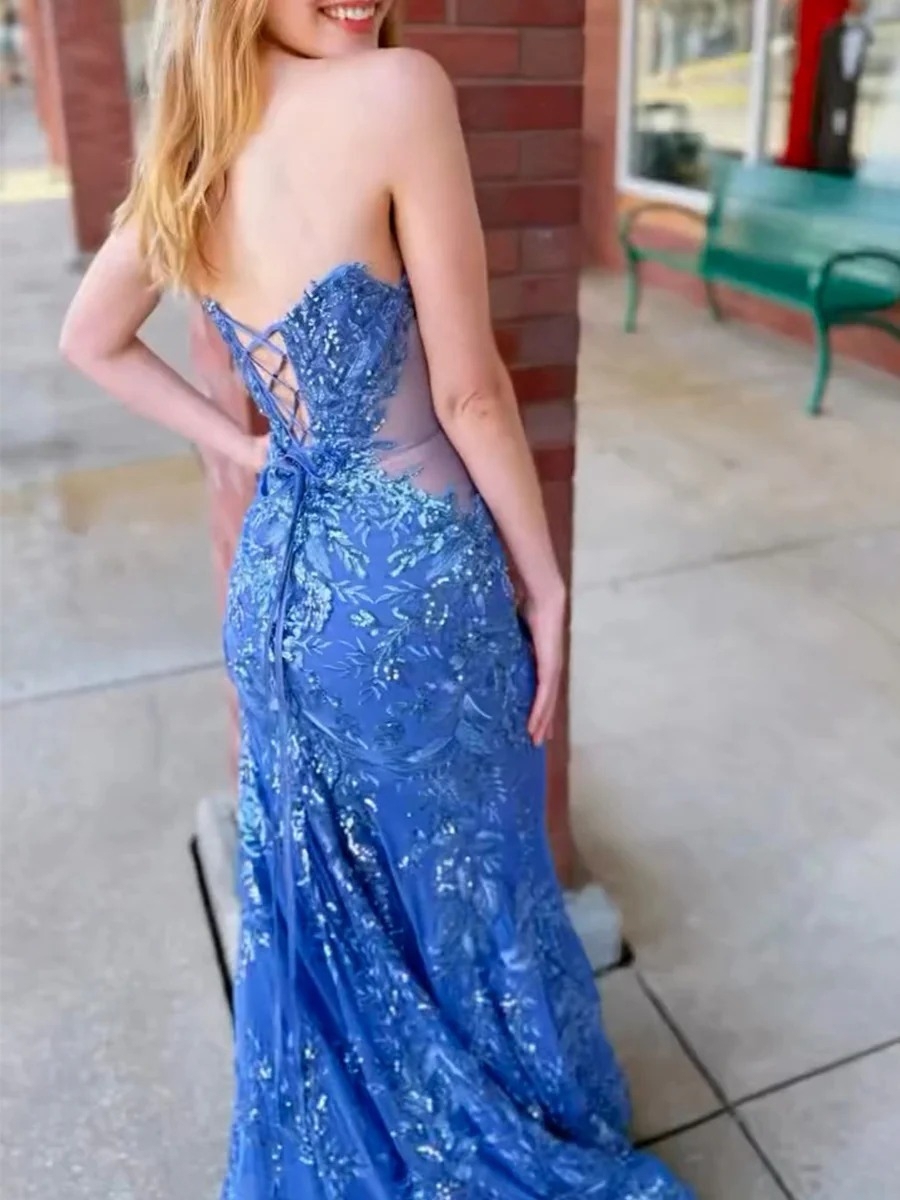 Lace Applicues Long Sweetheart Evening Dresses for Formal Party