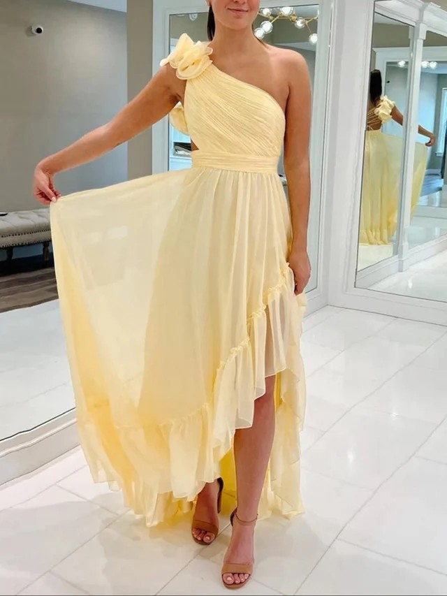 Chiffon Pleated One Shoulder Evening Dresses for Formal Party