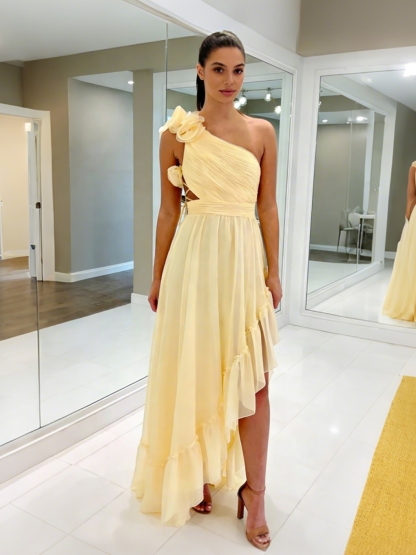 Chiffon Pleated One Shoulder Evening Dresses for Formal Party