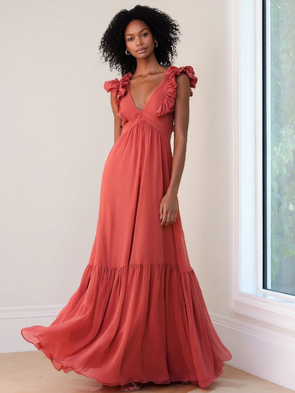 Chiffon Deep V Neck Evening Dresses for Formal Party