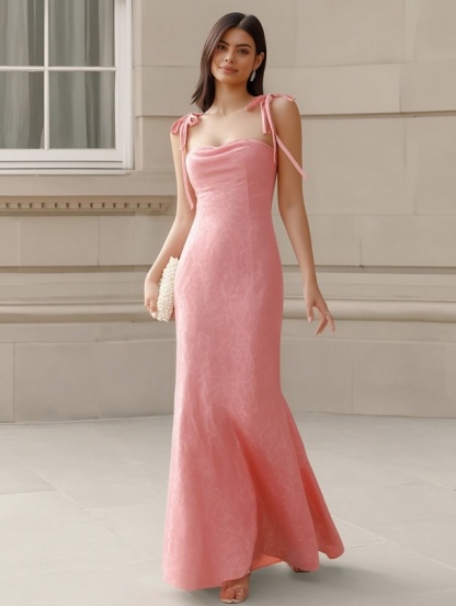 Jaquard Satin Cowl Neck Evening Dresses for Formal Party