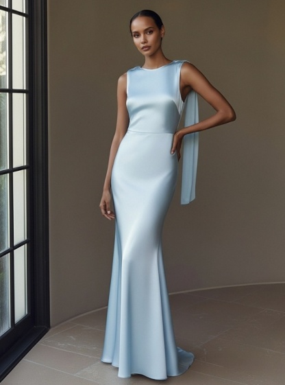 Satin Scoop Neck Evening Dresses for Formal Party