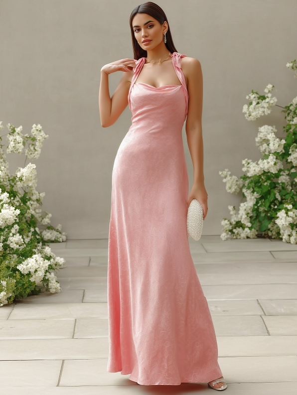 Jaquard Satin Spaghetti Straps Evening Dresses