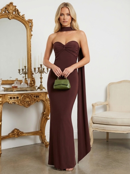 Chiffon Sweetheart Evening Dresses with Scarf