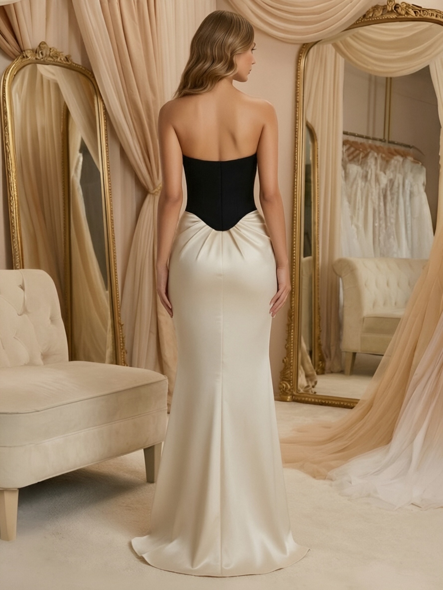 Elastic Satin Strapless Corset Long Evening Dresses