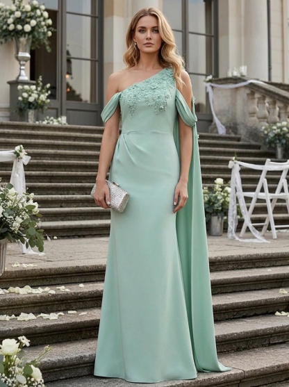 Chiffon Floral Jacquard Off Shoulder Evening Dresses