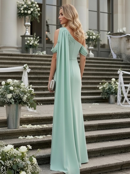 Chiffon Floral Jacquard Off Shoulder Evening Dresses