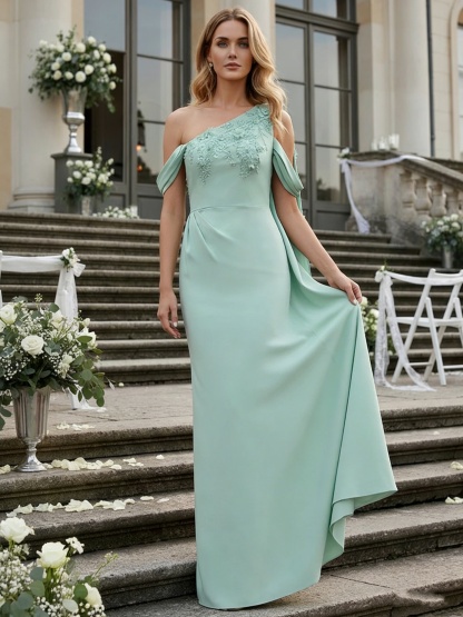 Chiffon Floral Jacquard Off Shoulder Evening Dresses