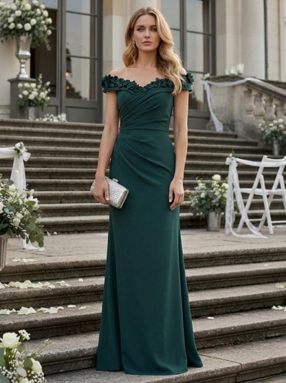 Chiffon Off Shoulder Evening Dresses with Pleats