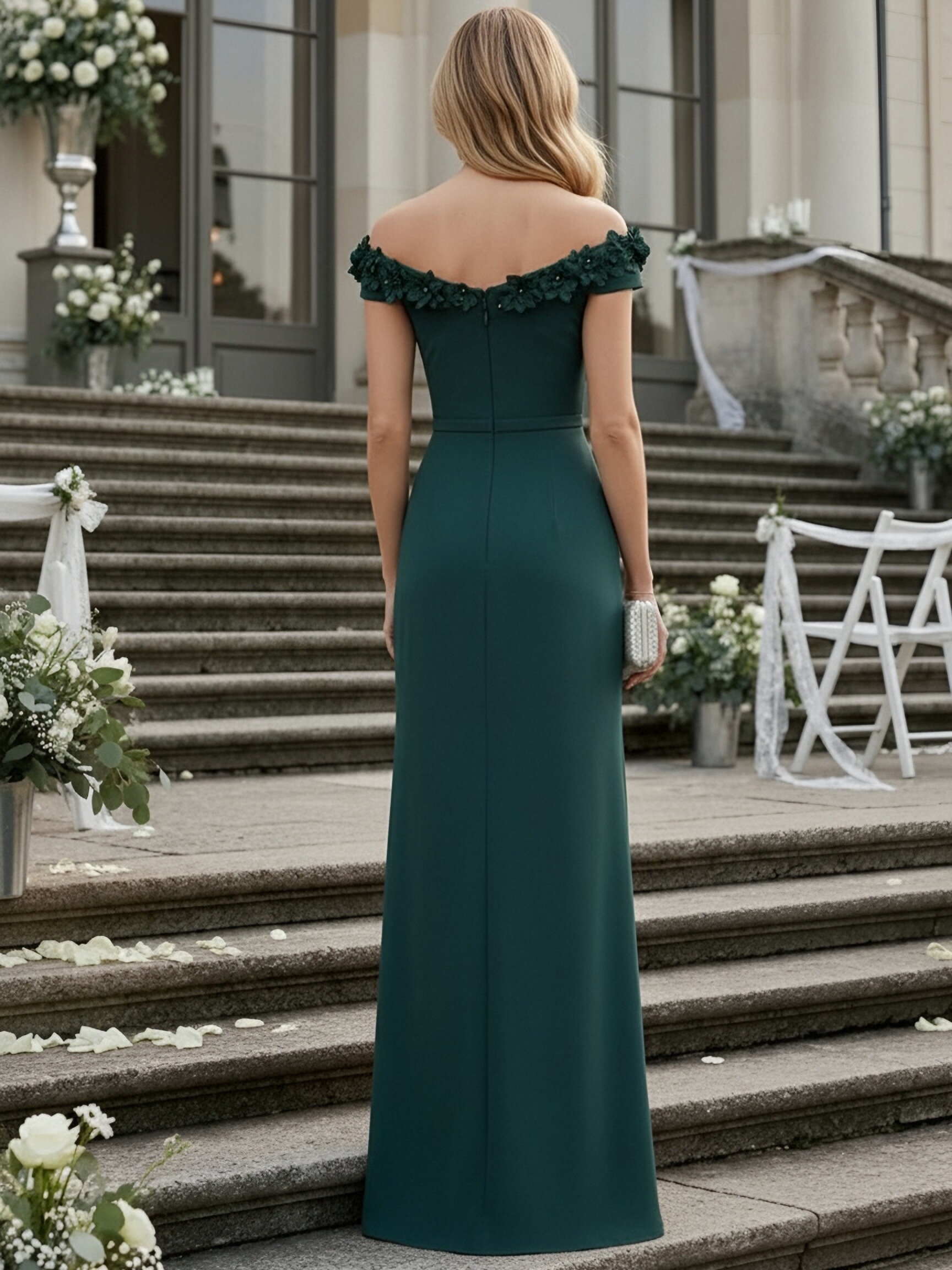 Chiffon Off Shoulder Evening Dresses with Pleats