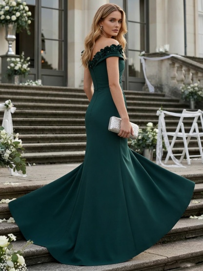 Chiffon Off Shoulder Evening Dresses with Pleats