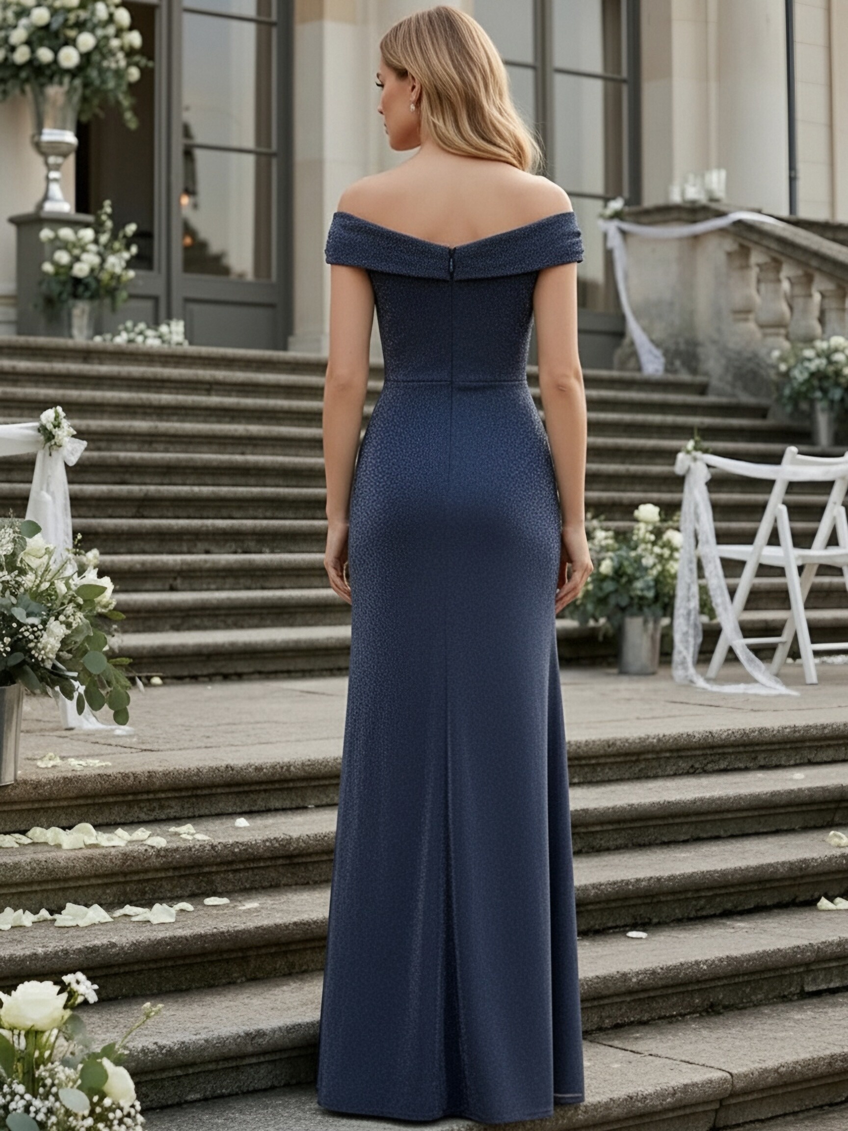 Velvet Off Shoulder Ruched Evening Dresses with Slit