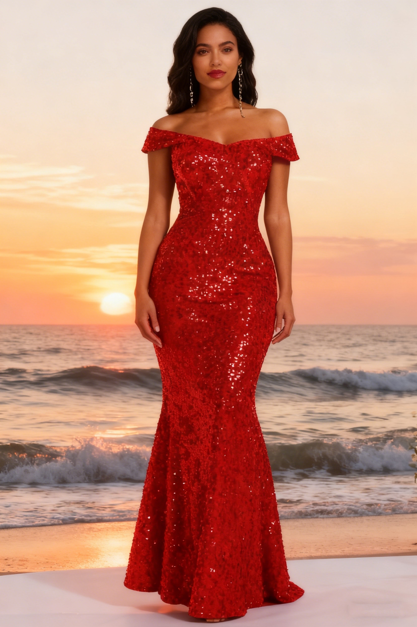 Off Shoulder Sequin Mermaid Prom Party Dresses