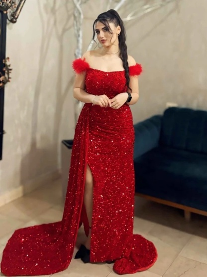 Sequin Off the Shoulder Prom Dresses