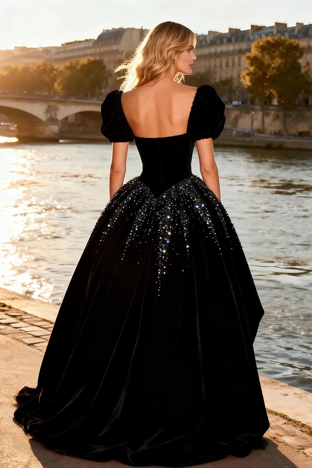 Rhinestone Velvet Strapless Evening Dresses with Slit