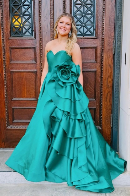 Satin Strapless Evening Dresses with Slit