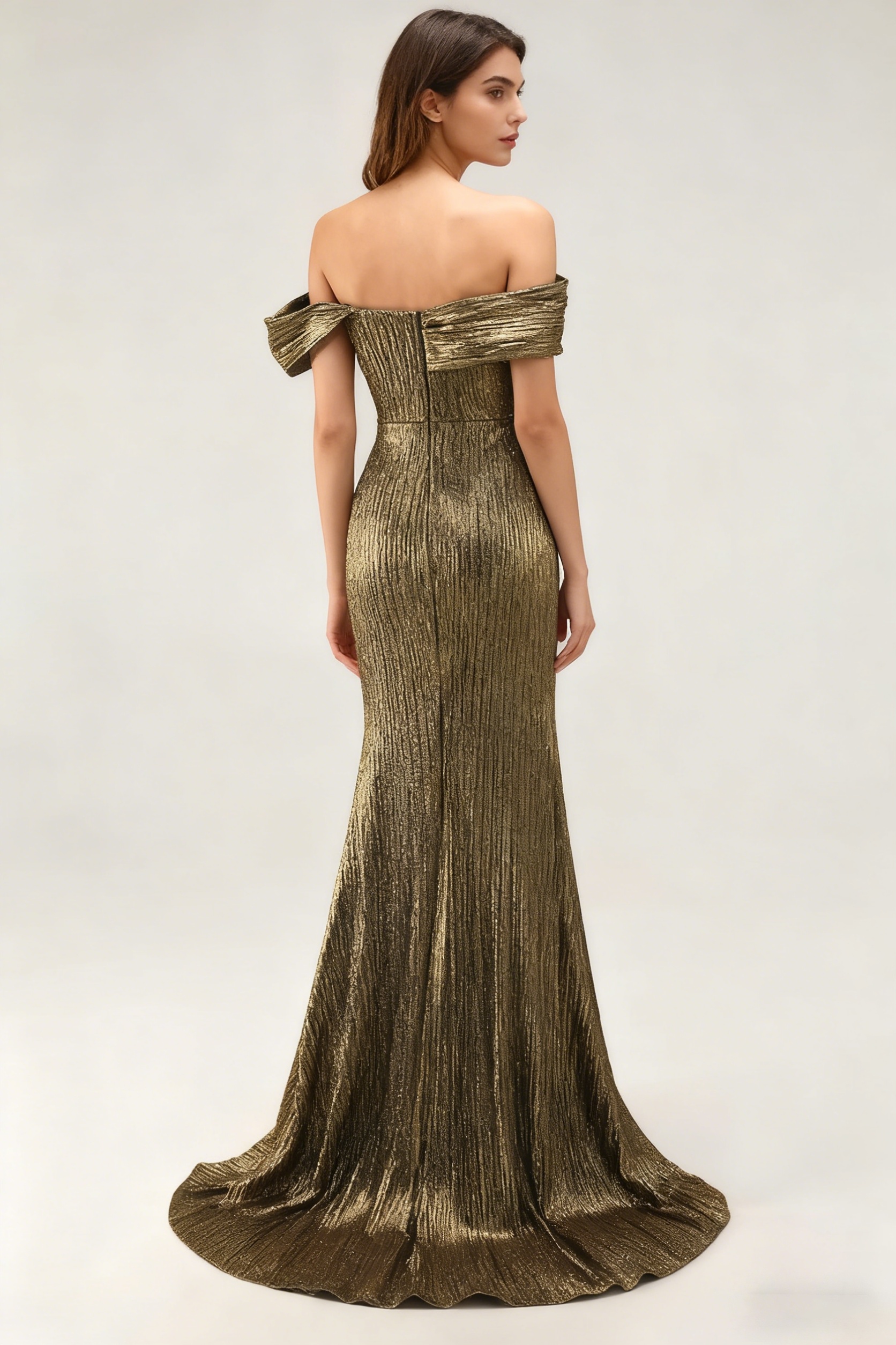 Shimmering Off the Shoulder Evening Dresses with Slit