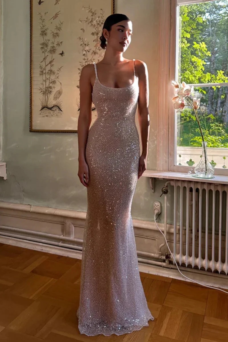 Sequin Spaghetti Straps Evening Dresses for Formal Party