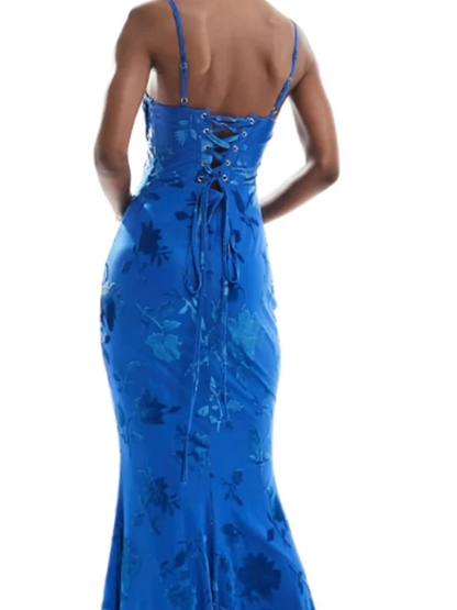 Floral Jacquard Spaghetti Straps Evening Dresses for Formal Party