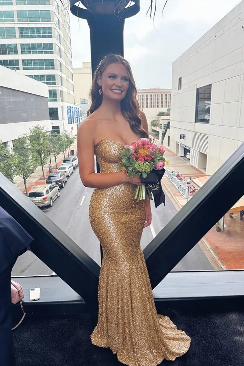 Sequin Strapless Corset Prom Dresses for Formal Party