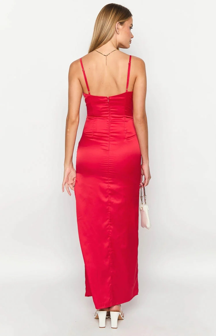 Satin Spaghetti Straps Evening Dresses with Slit