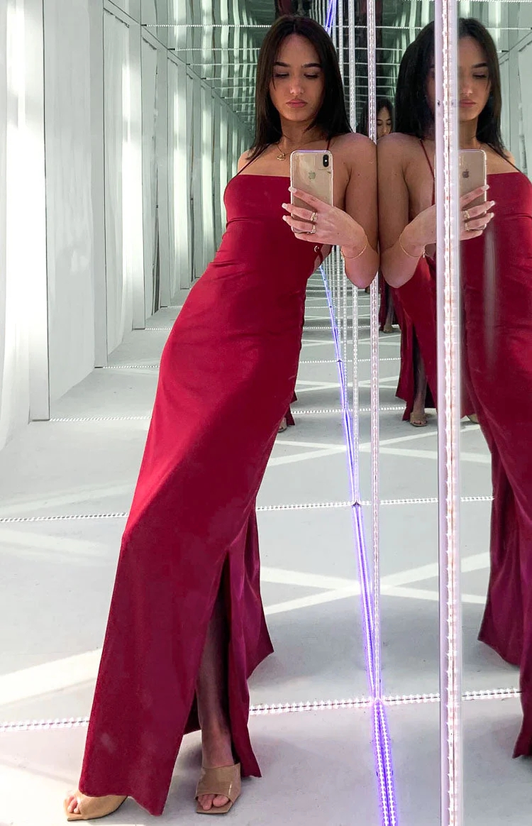 Satin Halter Evening Dresses with Slit