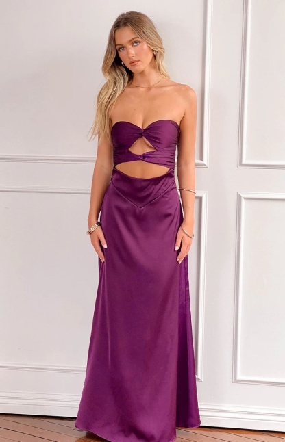 Satin Strapless Cut Out Evening Dresses for Formal Party