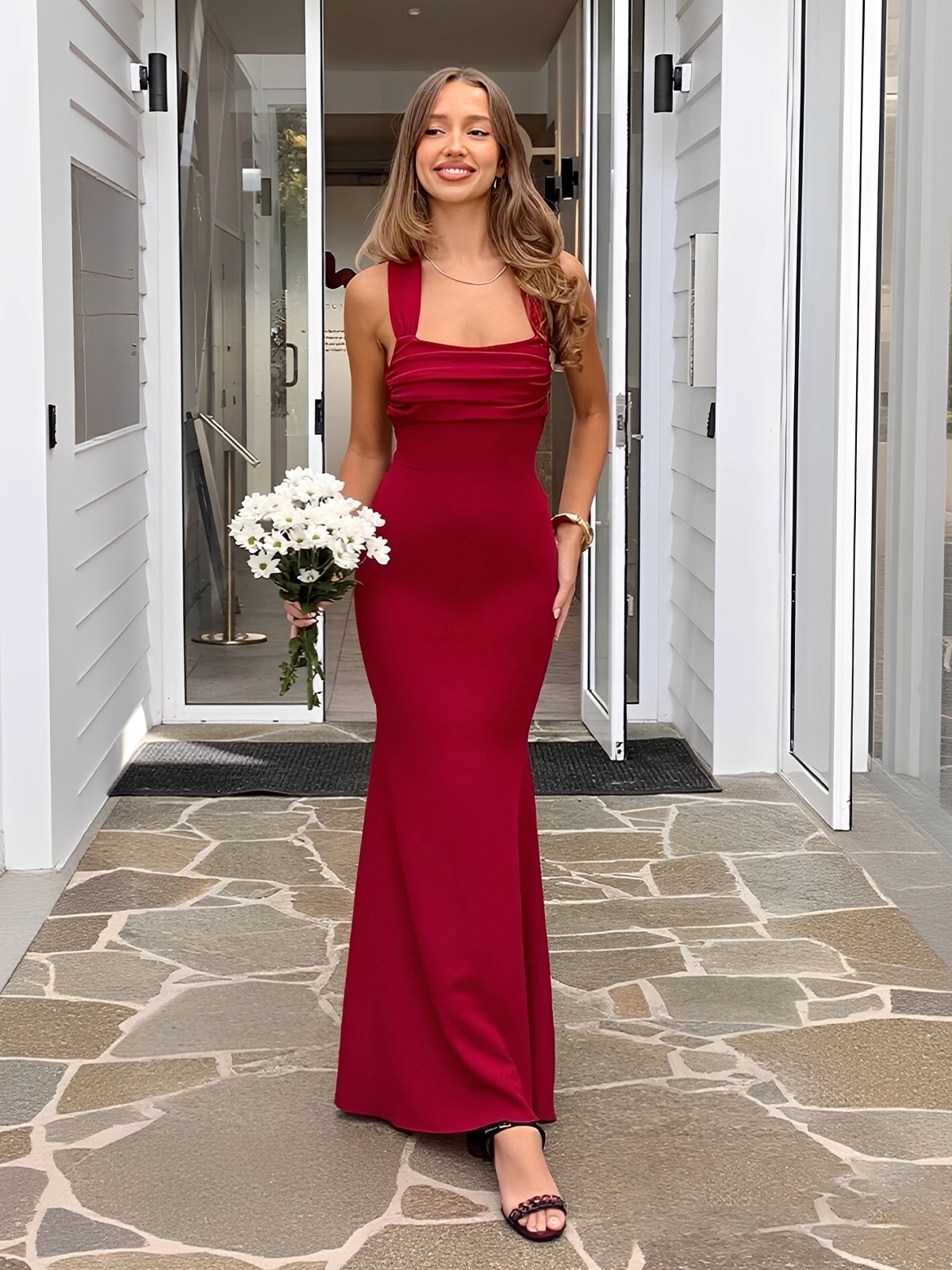 Satin Halter Evening Dresses for Women with Pleats