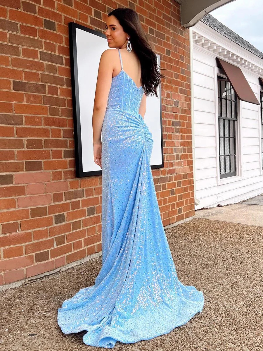 Sequin Spaghetti Straps Evening Dresses for Formal Party
