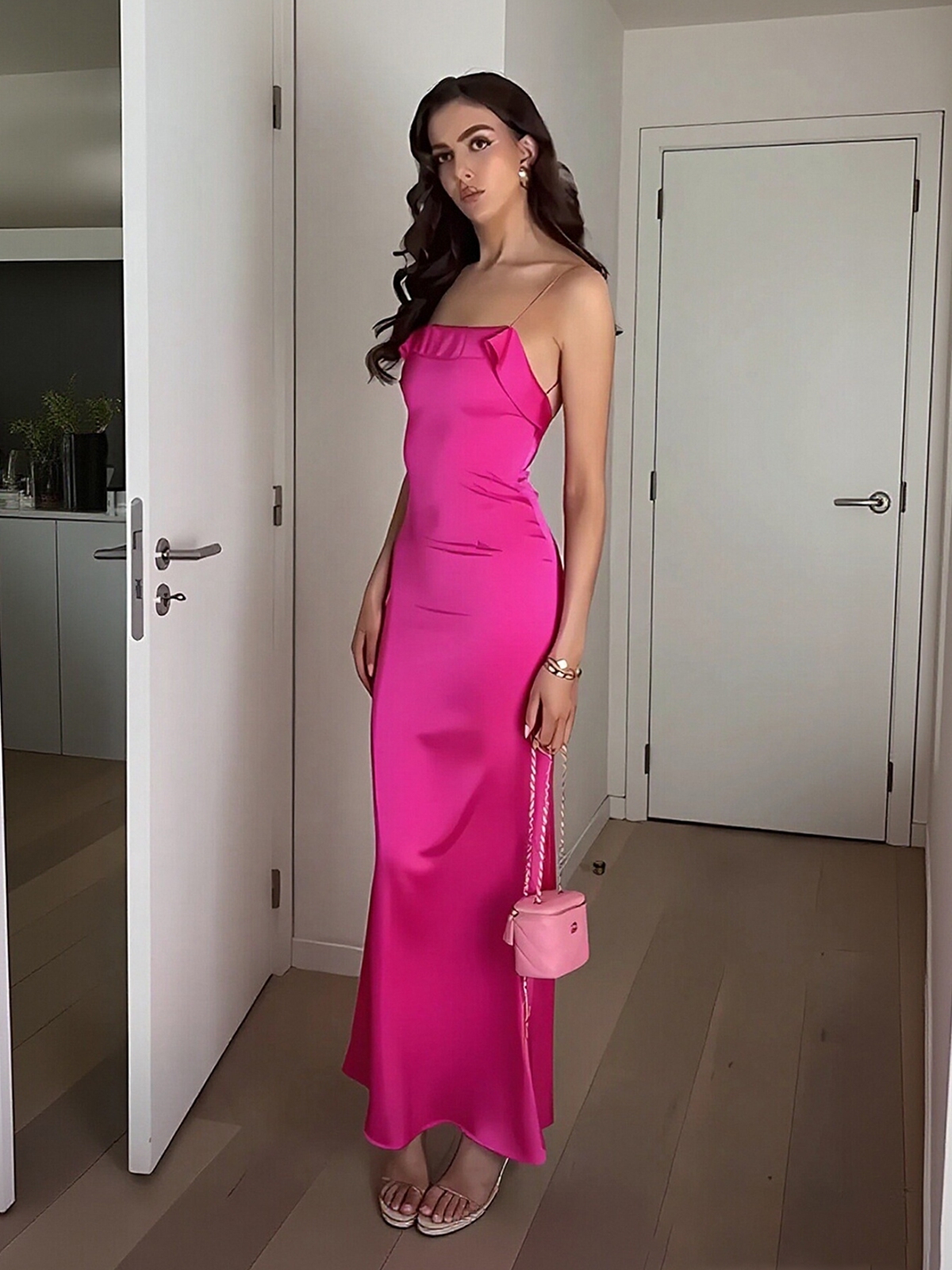 Satin Spaghetti Straps Evening Dresses for Formal Party