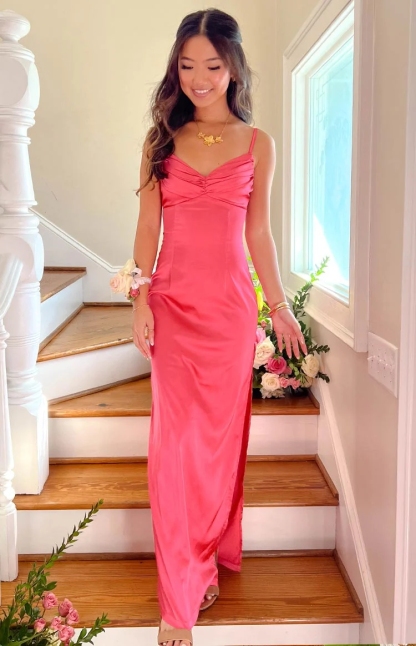 Satin Spaghetti Straps Evening Dresses for Formal Party