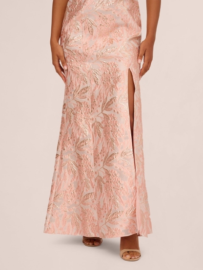 Floral Jacquard One Shoulder Evening Dresses with Slit