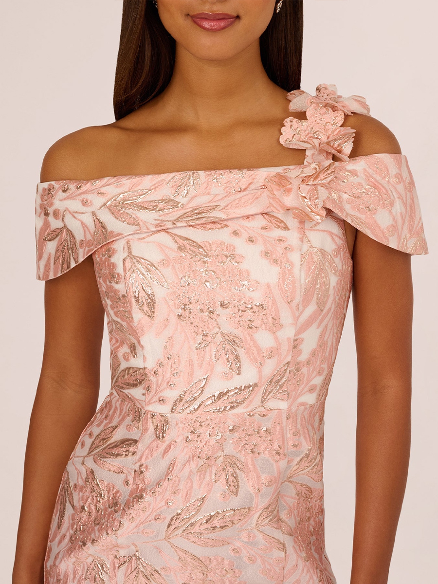 Floral Jacquard One Shoulder Evening Dresses with Slit