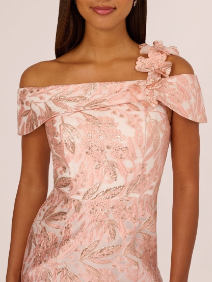 Floral Jacquard One Shoulder Evening Dresses with Slit