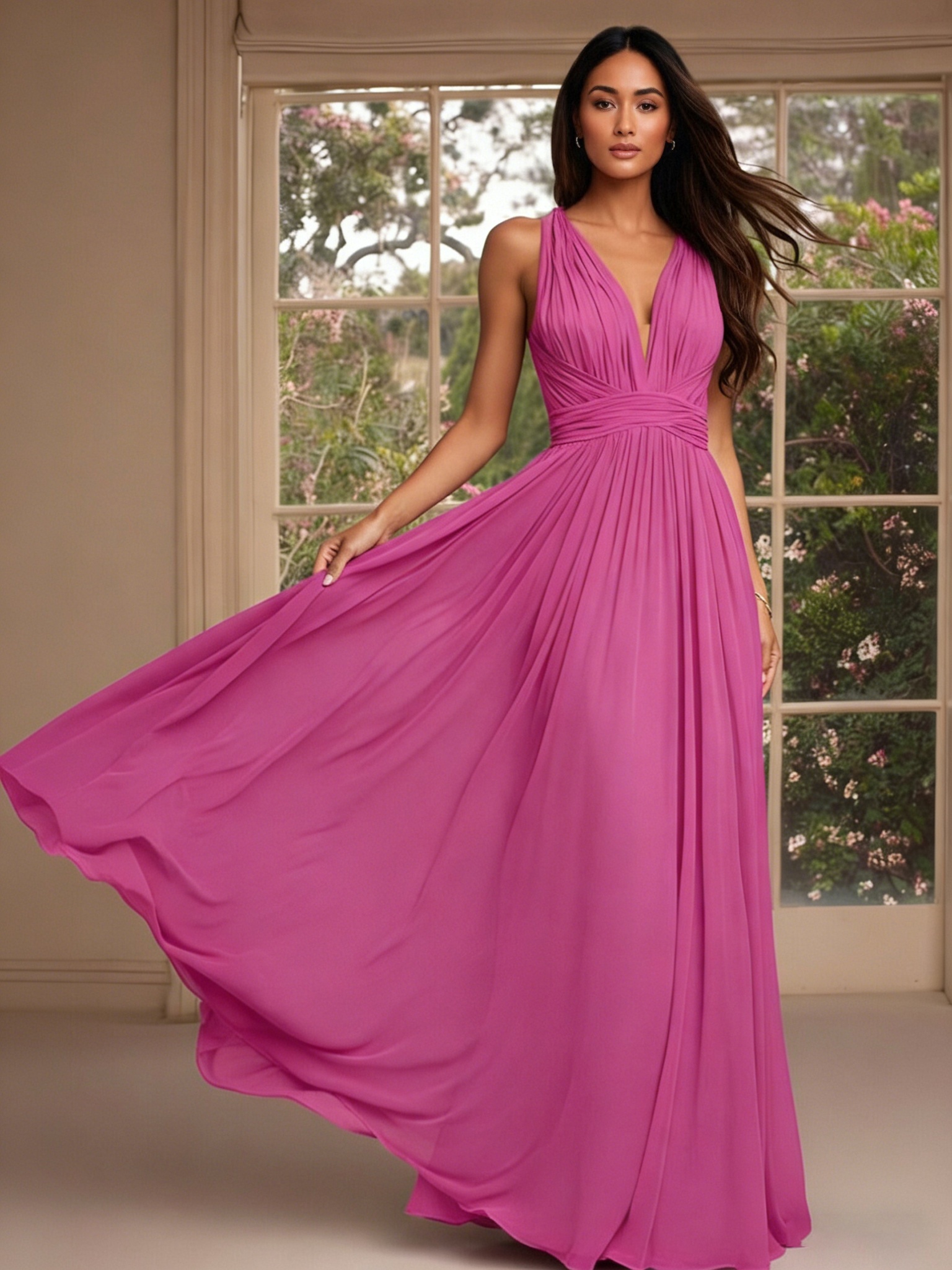 Chiffon Spaghetti Straps Evening Dresses with Pleats