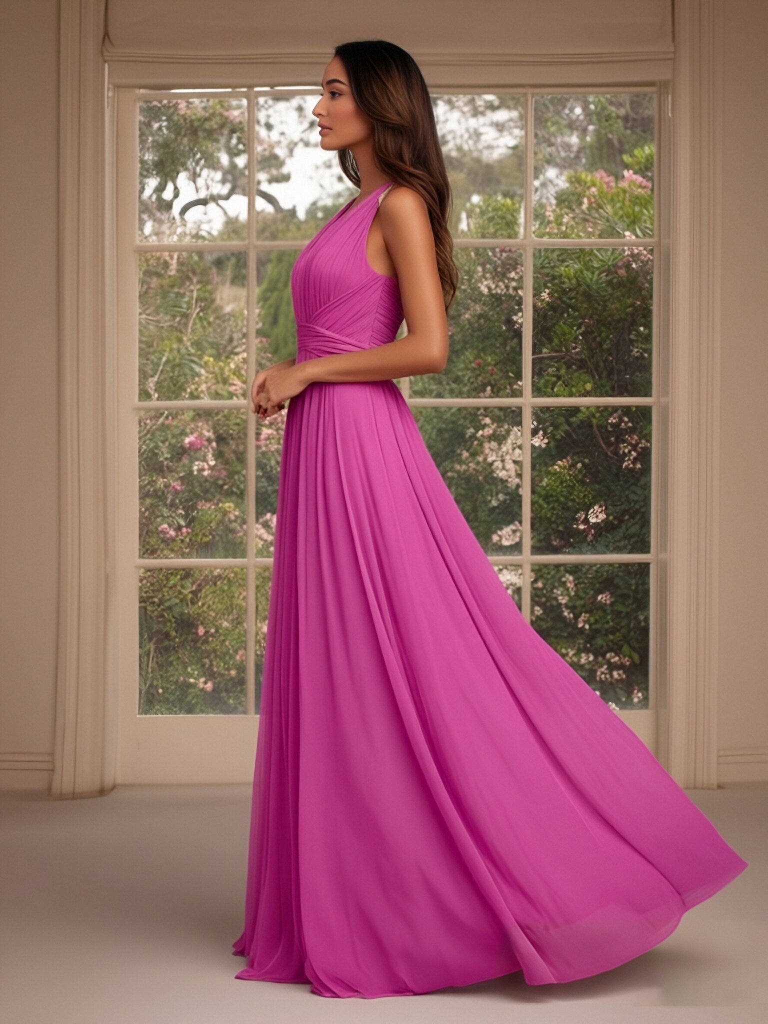 Chiffon Spaghetti Straps Evening Dresses with Pleats