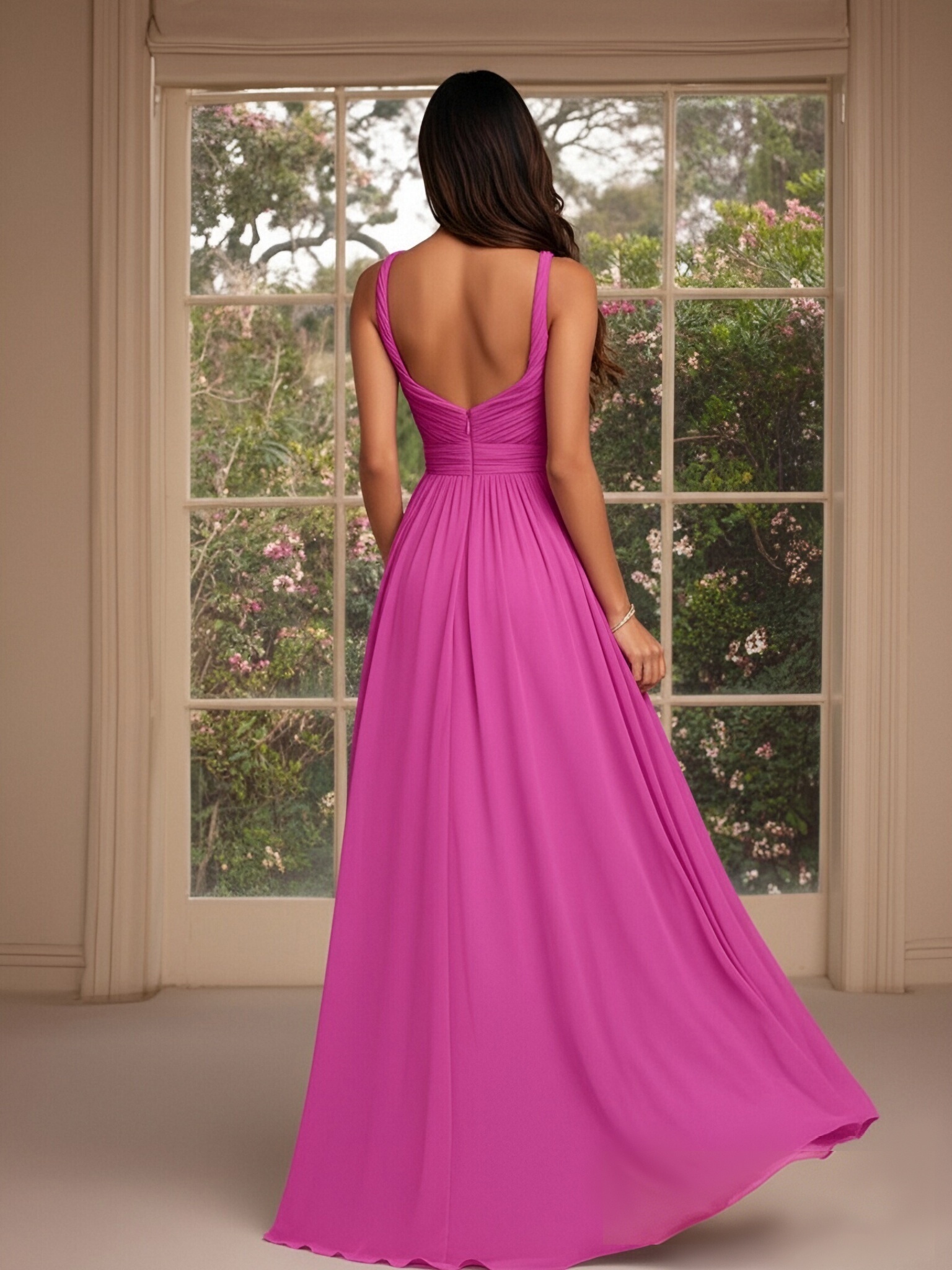 Chiffon Spaghetti Straps Evening Dresses with Pleats