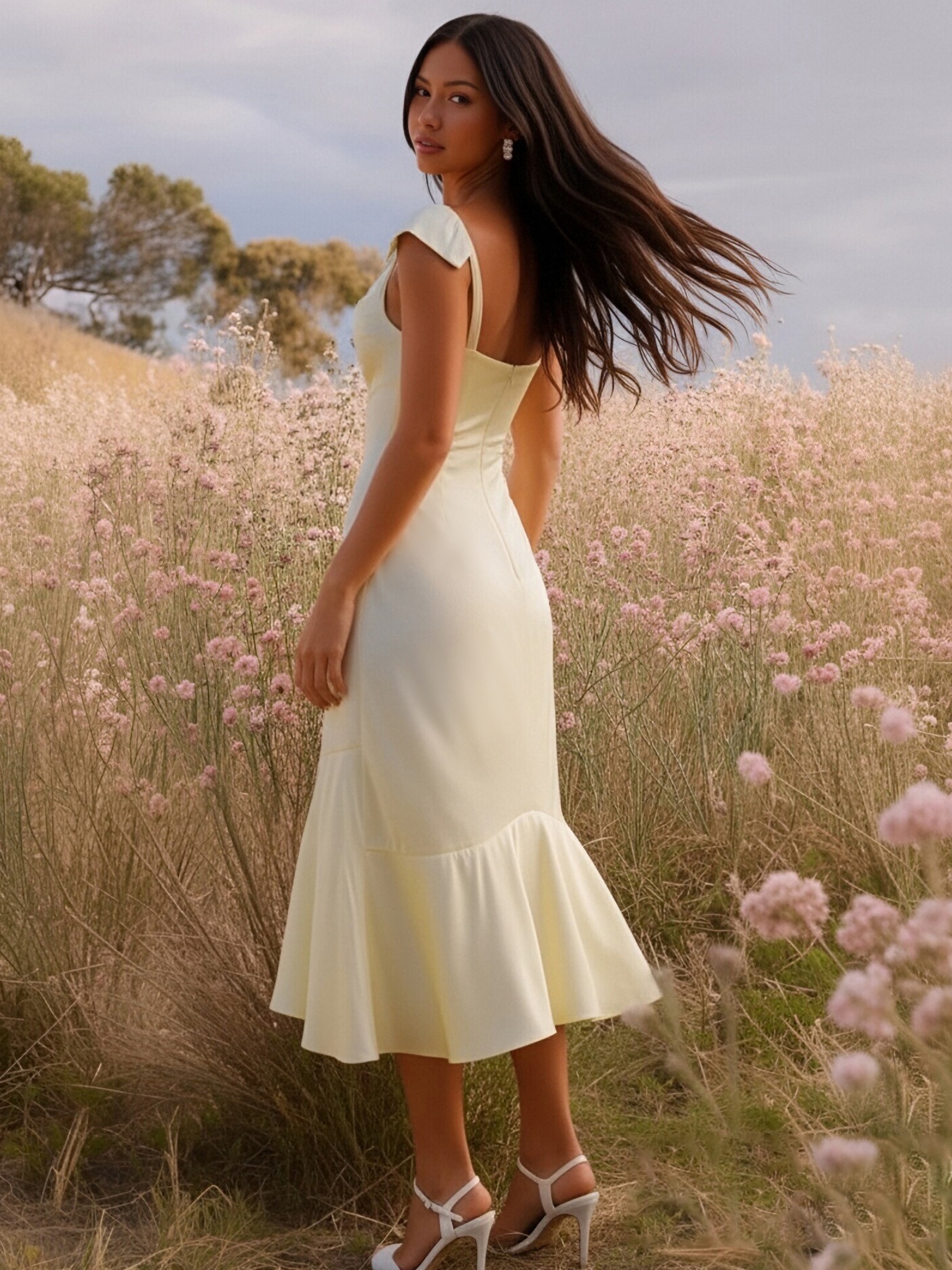 Satin Spaghetti Straps Evening Dresses with Ruffles