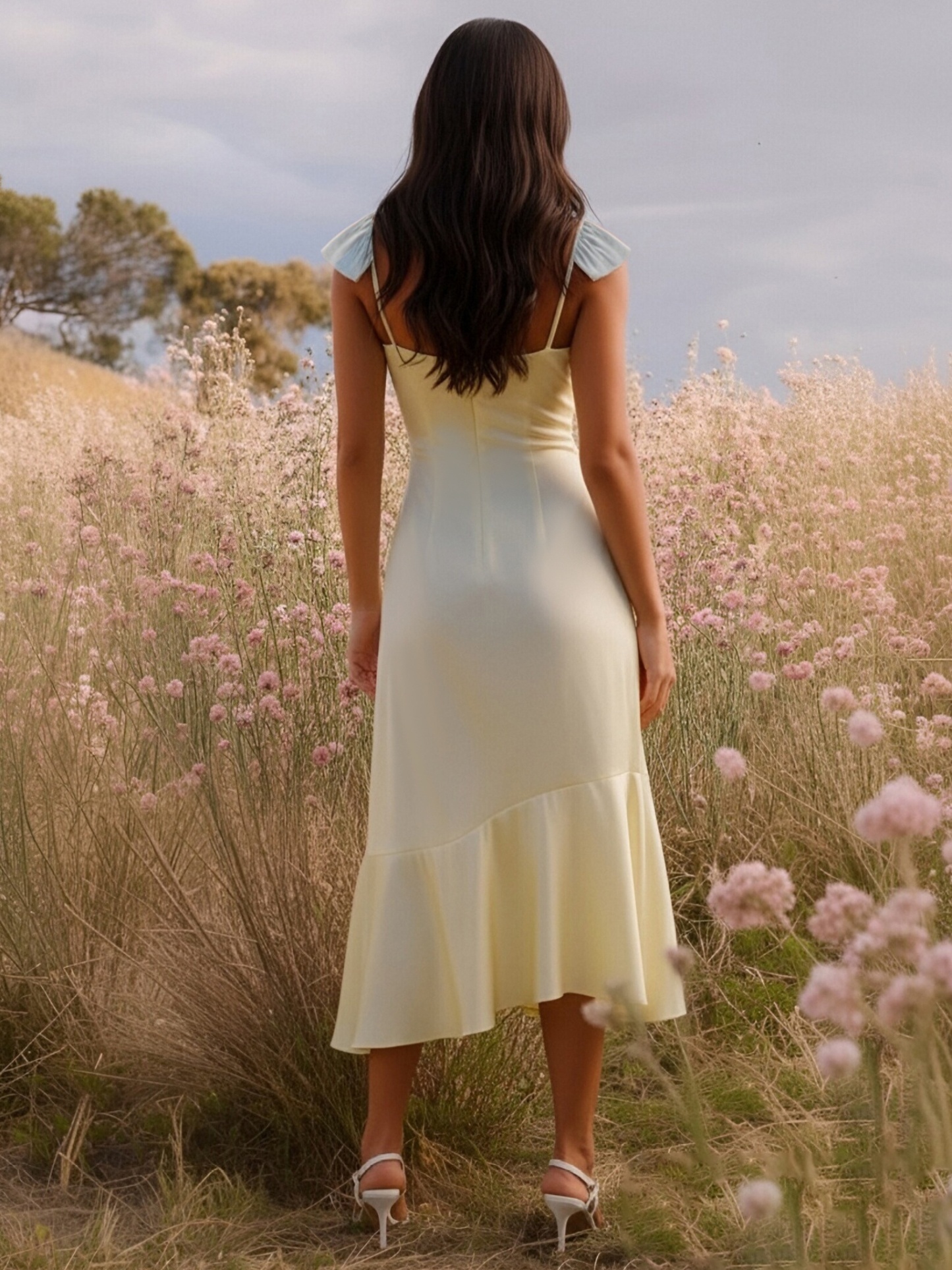 Satin Spaghetti Straps Evening Dresses with Ruffles